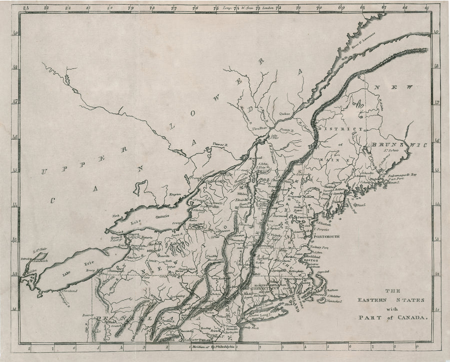 Antique Map: The Eastern States with Part of Canada by: John Carey, 1813