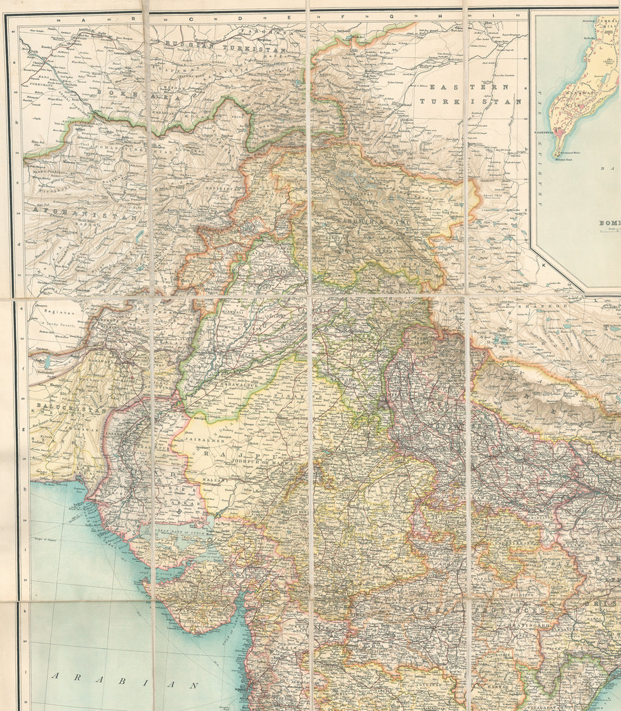 1914 Thacker's Reduced Survey Map of India