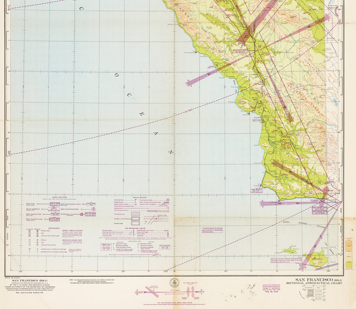 Antique Pilot's Map San Francisco Sectional Aeronautical Chart 1946