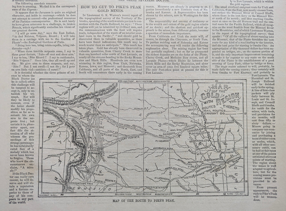 ゴールデンルート Map of the Gold Region with the Routes Thereto (Pike's Peak), 1859