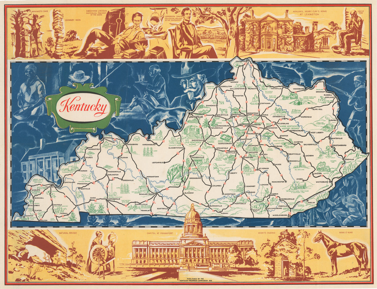 Vintage Pictorial Map of Kentucky with Traveler's Booklet, 1931