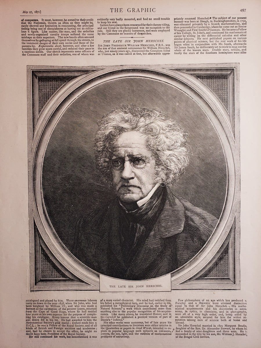 Antique print of Sir John Herschel by: The Graphic, 1871