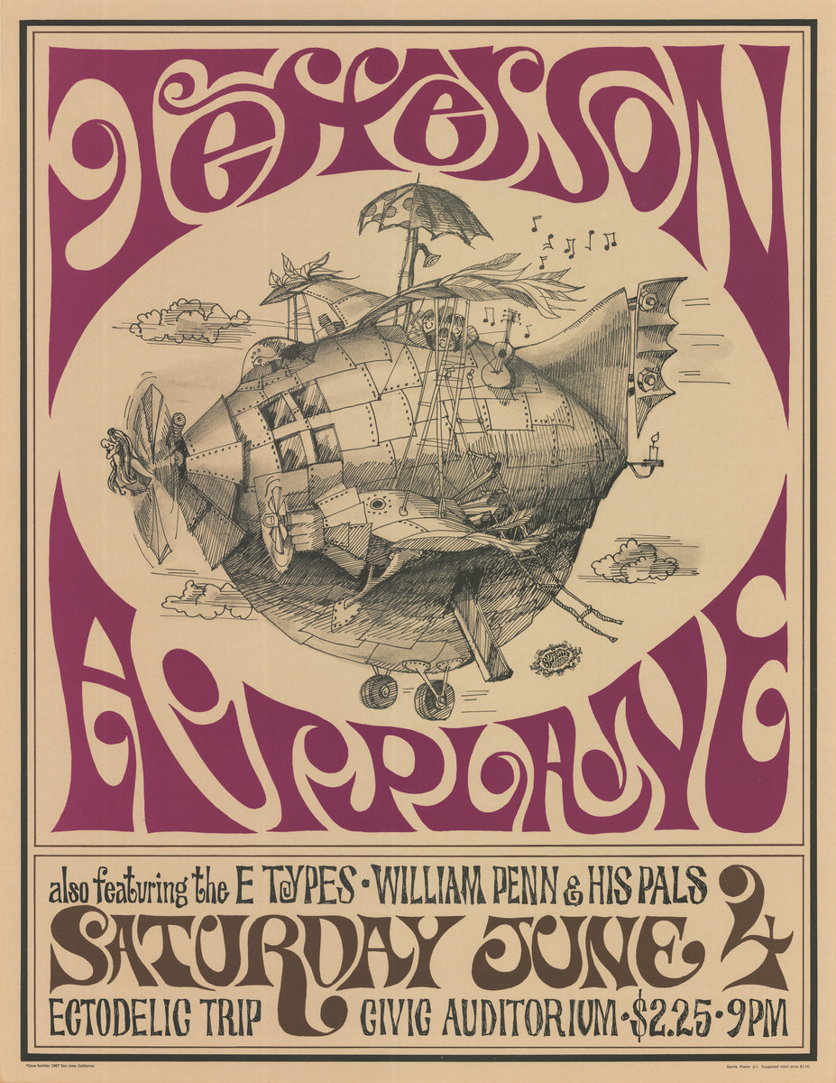 Vintage Jefferson Airplane Concert Poster by Sparta Graphics, 1967