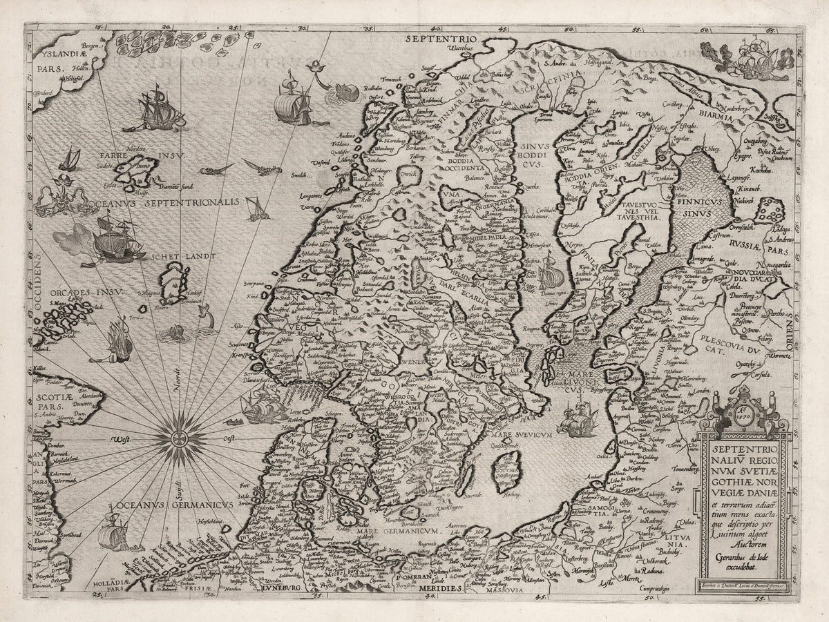 Antique 16th Century Map of Scandinavia by de Jode, 1593 ...