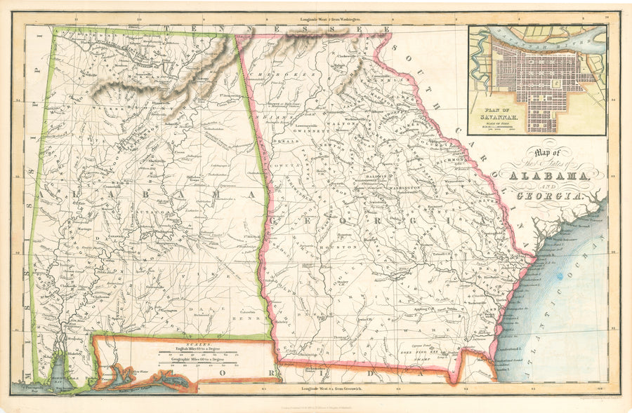 1832 Map of the States of Alabama and Georgia