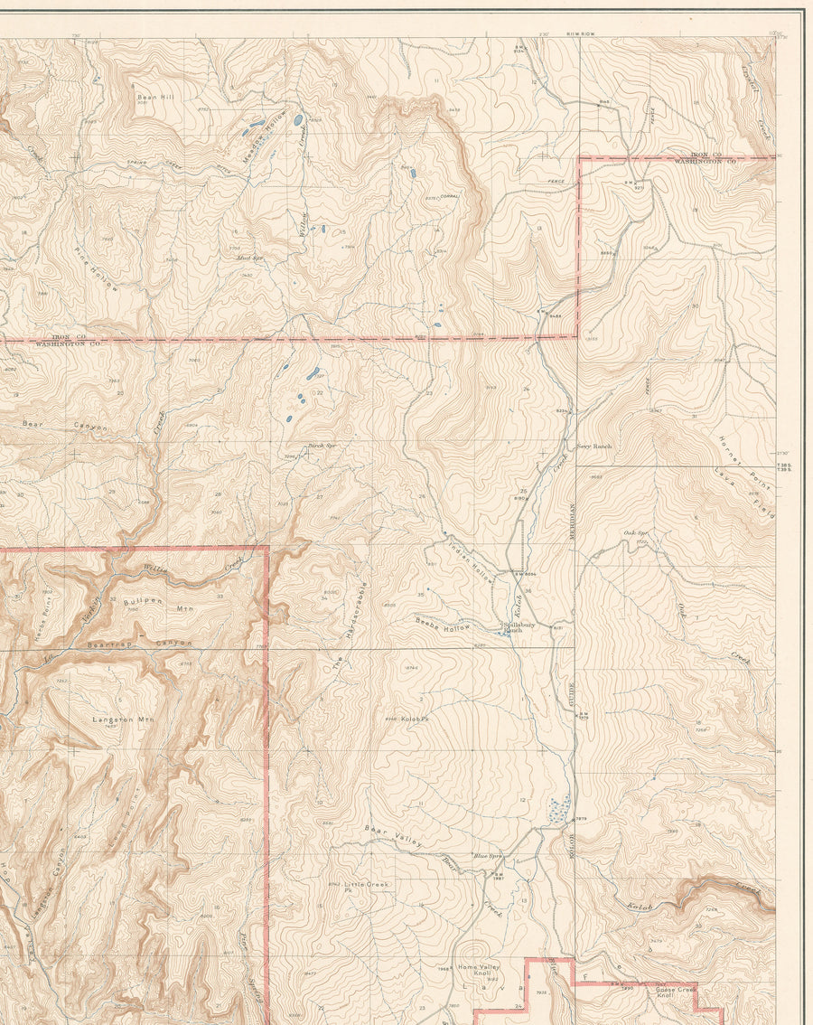 1938 Topographical Map of the Northern Part of Zion National Monument