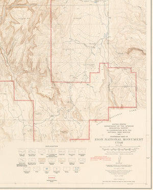 1938 Topographical Map of the Northern Part of Zion National Monument