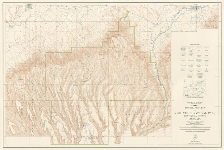 Antique Topographic Map of Mesa Verde National Park by: U.S.G.S. 1936