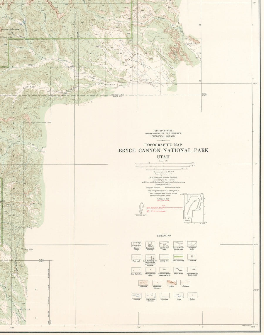 Antique Topographic Map of Bryce Canyon National Park, 1939