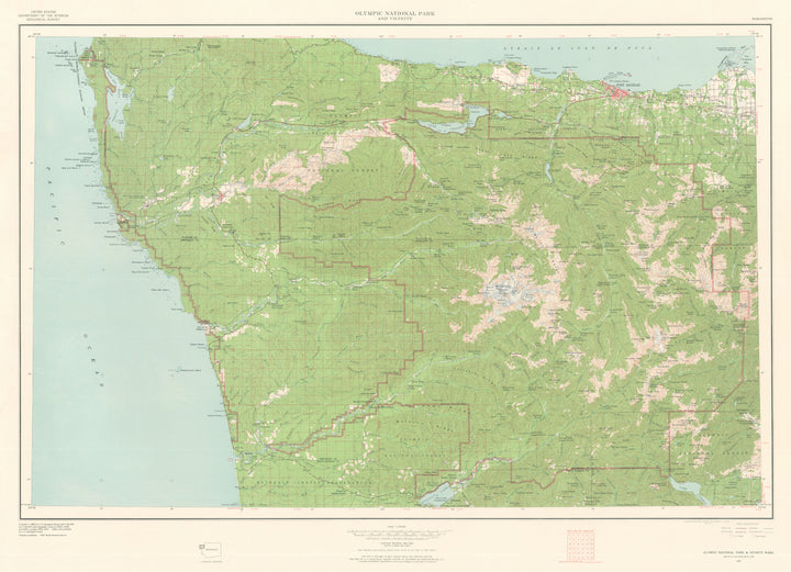 Antique Topographic Map of Olympic National Park 1957