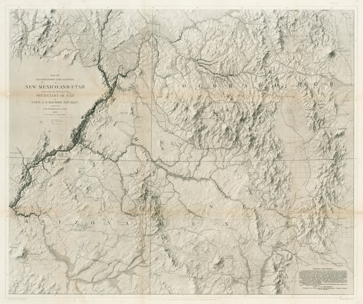 Antique Map of the Four Corners Region: Map of Explorations & Surveys in New Mexico & Utah by: Macomb, 1864