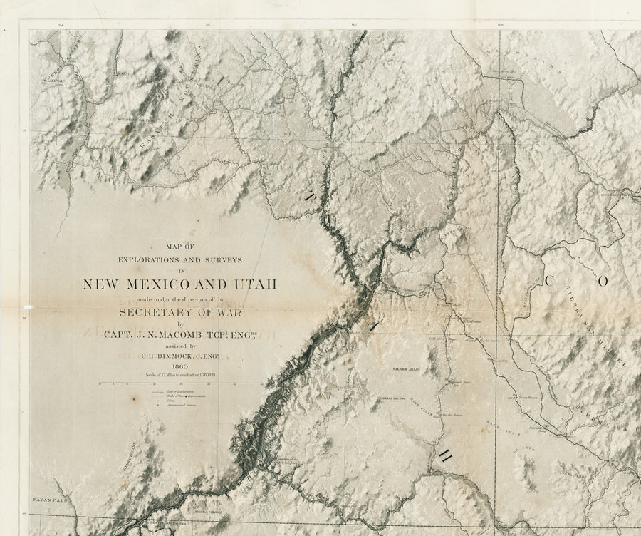 Antique Map of the Four Corners Region: Map of Explorations & Surveys in New Mexico & Utah by: Macomb, 1864