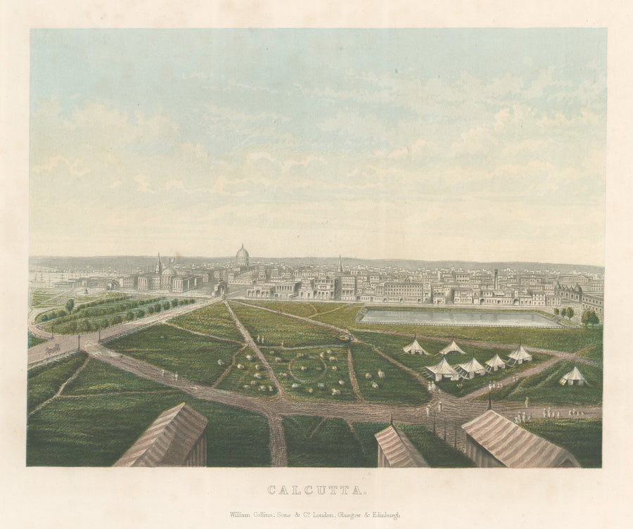 Antique Bird's Eye View Print of Calcutta, India by Collins, 1878