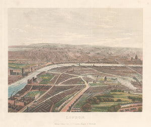 Antique Bird's Eye View Print of London, England by Collins, 1878
