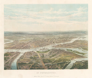 Antique Bird's Eye View of St. Petersburg, Russia by Collins 1878