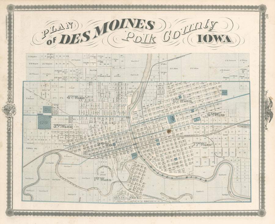 Antique Map of Des Moines Polk County Iowa, by: Andreas Atlas Co. 1875