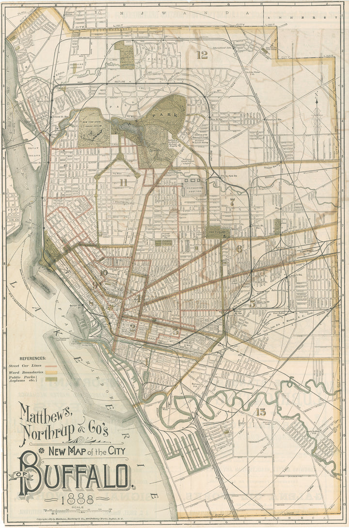 Antique Map of the City of Buffalo Matthews, Northrup & Co. 1888