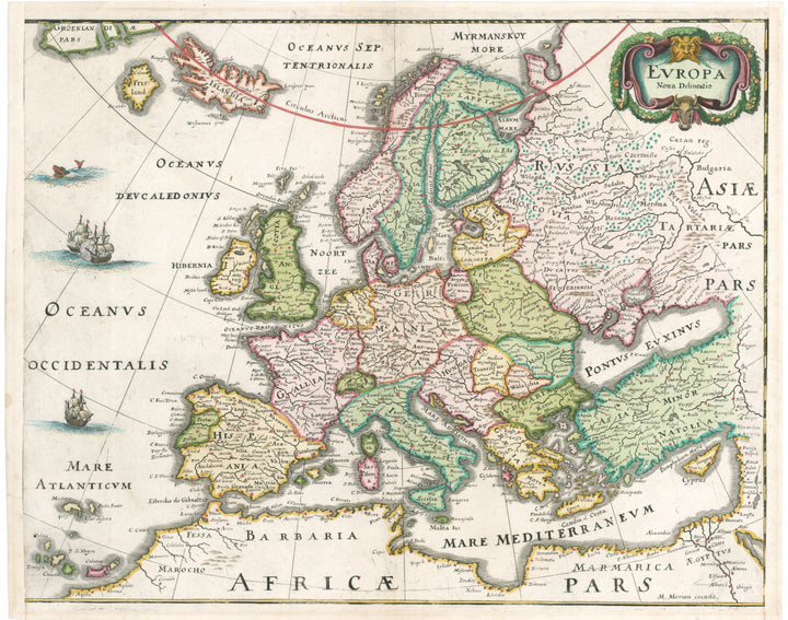 Antique Map of Europe: Europa Noua Delineatio by Matthaus Merian, 1641
