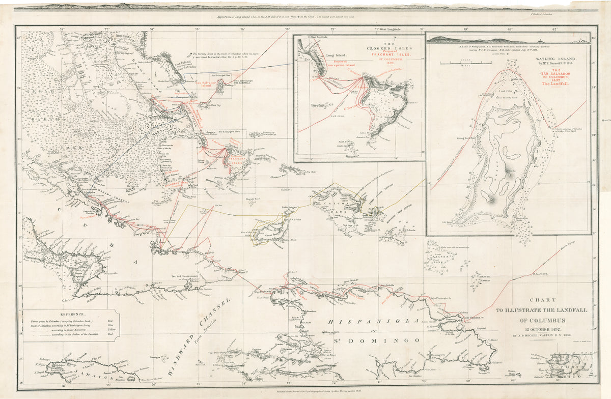 Antique Chart to Illustrate The Landfall of Columbus 12 October 1492 ...