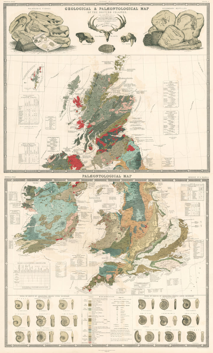 Geological and Paleaontological Map of the British Isles by Alexander Keith Johnston, 1856