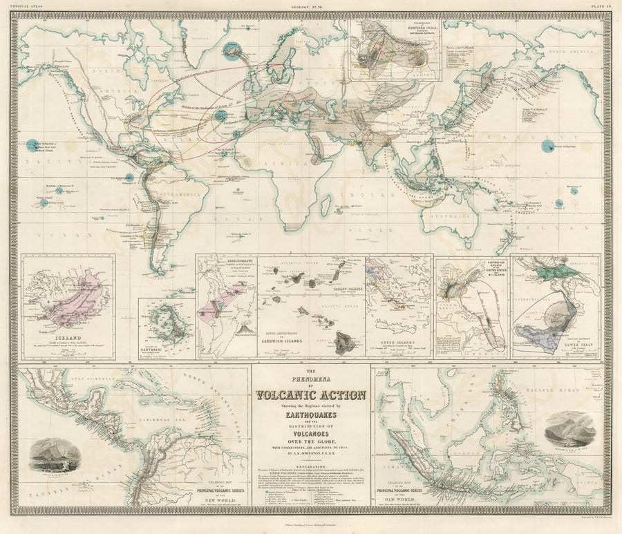 World Map of the Phenomena of Volcanic Action by Johnston, 1856