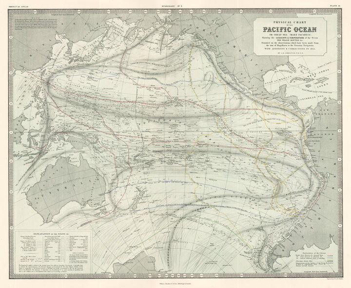 Physical Chart of the Pacific Ocean by A.K, Johnston, 1856