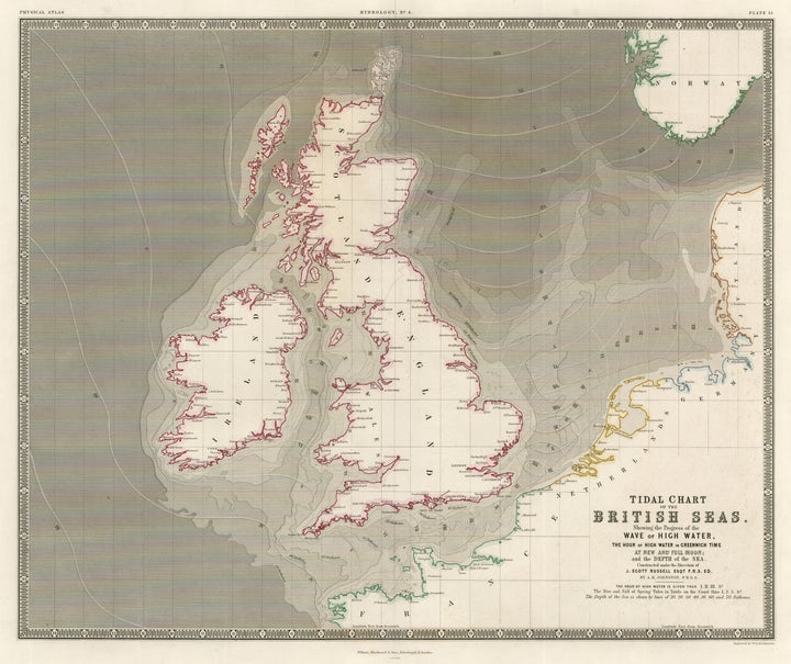 Tidal Chart of the British Isles by A.K, Johnston, 1856
