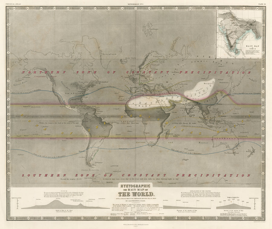 1856 Hyetographic or Rain Map of the World