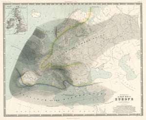 Hyetographic or Rain Map of Europe by: A.K, Johnston, 1856