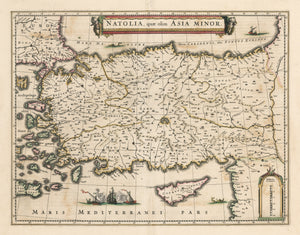 Antique Map of Turkey & Cypress : Natolia quae olim Asia Minor by Jan Jansson, 1636