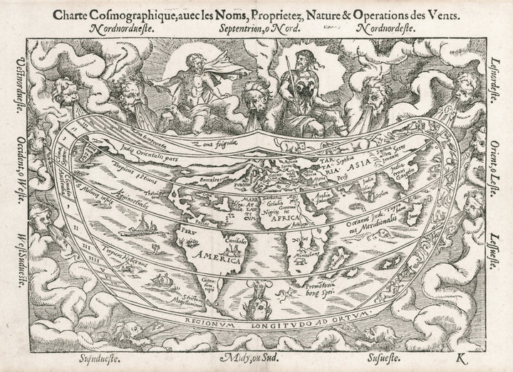 Antique World Map: Charta Cosmographica, cum Centorum propria Natura et Operatione, by Petrus Apianus, 1553 / 1584