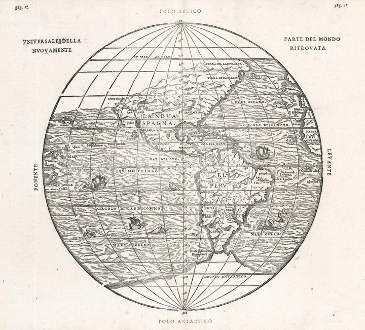 Universale Della Nuovamente Parte Del Mondo Ritrovata by Ramusio 1556 / 1606