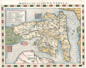 Antique Map of England: Anglia II Nova Tabula Sebastian Munster, 1552