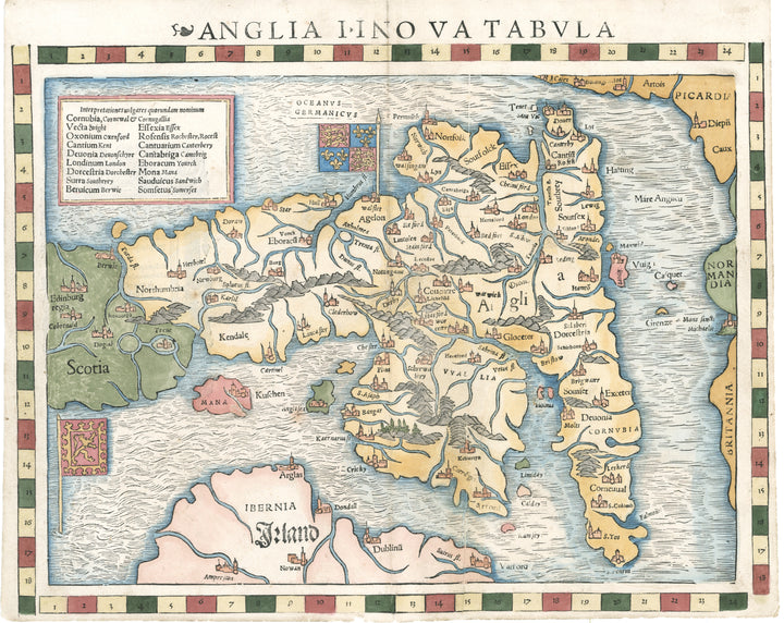 Antique Map of England: Anglia II Nova Tabula Sebastian Munster, 1552