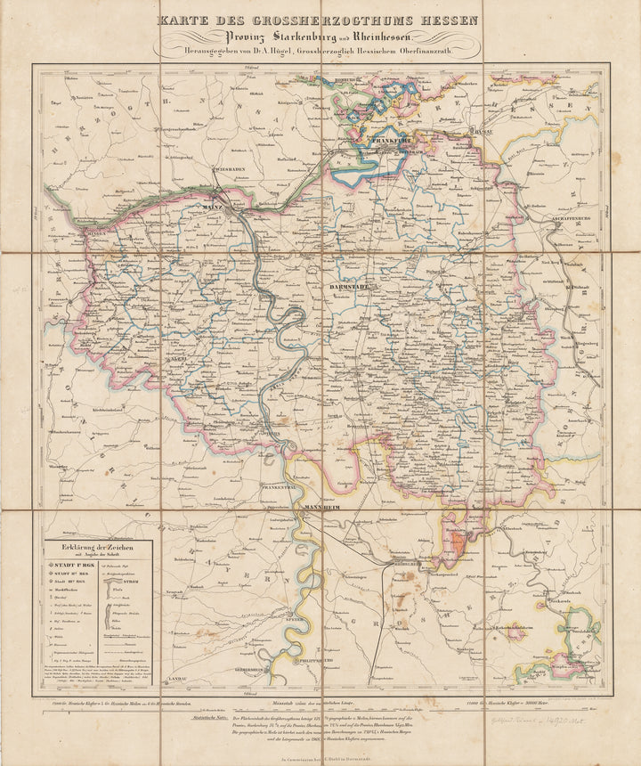 Karte des Grossherzogthums Hessen Provinz Starkenburg und Rheinhessen By: Adolph Hügel Date: 1860 