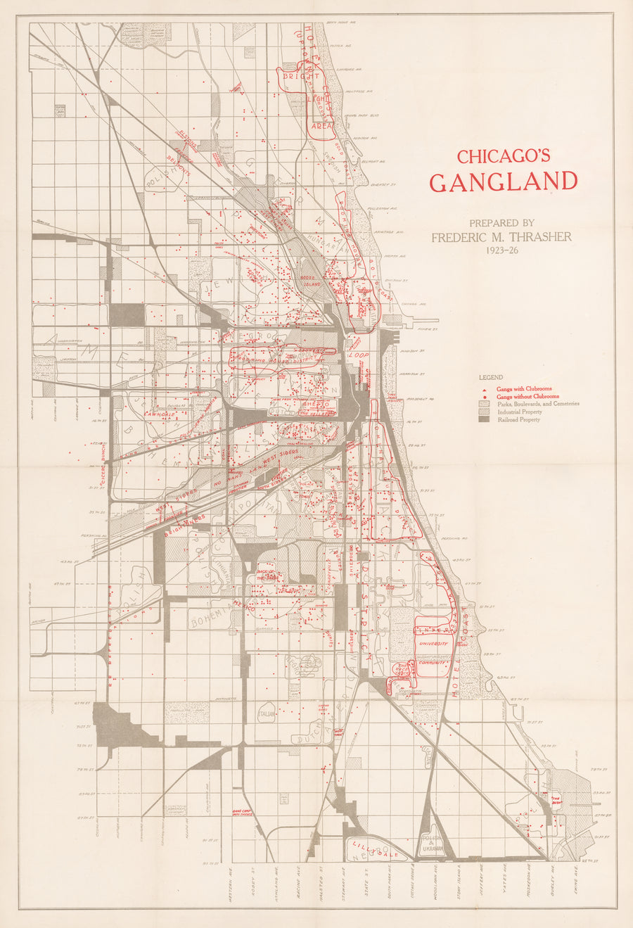 1920s Gang Map | Chicago's Gangland by: Frederic M. Thrasher, 1927