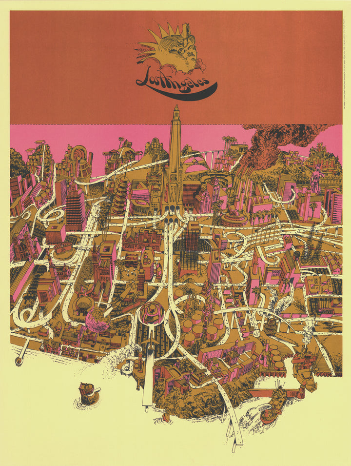Bird's-Evey-View Poster / Map of Los Angeles by Gene Holtan, 1968