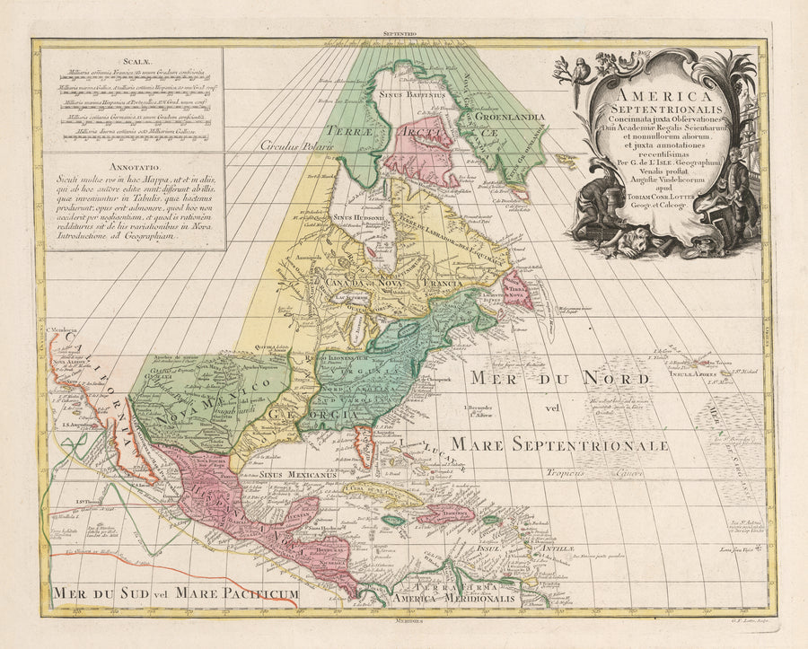 Antique Map of North America: America Septentrionalis Concinnata juxta Observationes by Lotter 1770