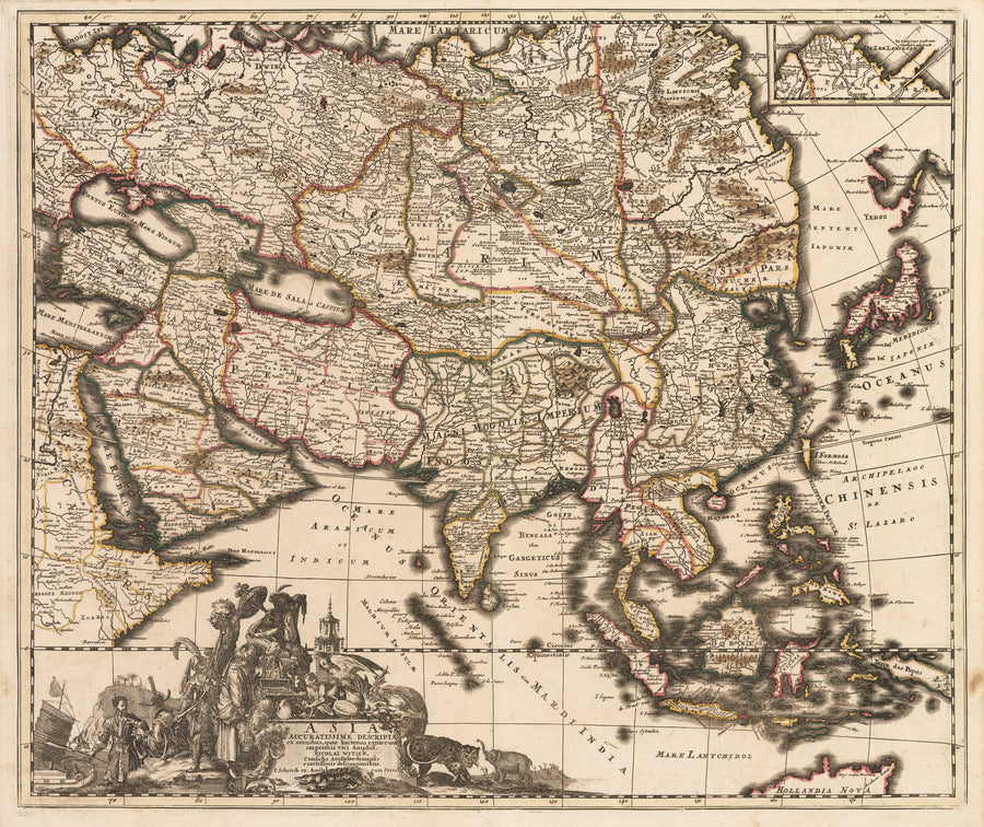 Antique Map of Asia: Asia Accuratissime Descripta ex omnibus, quae hactenus extiterunt... by Peter Schenck 1696