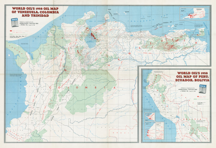 World Oil's 1958 Oil Map of Venezuela, Colombia, and Trinidad