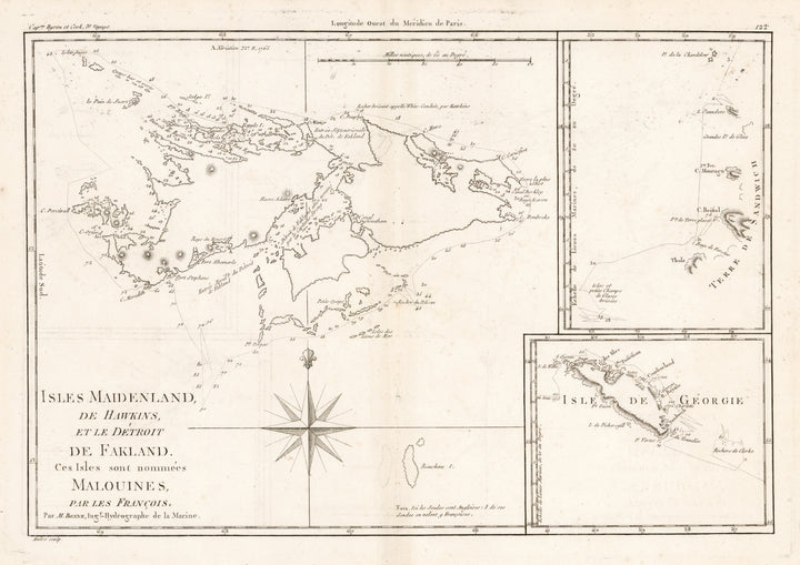 Isles Maidenland, de Hawkins, et le Detroit De Fakland... by: Rigobert Bonne, 1780