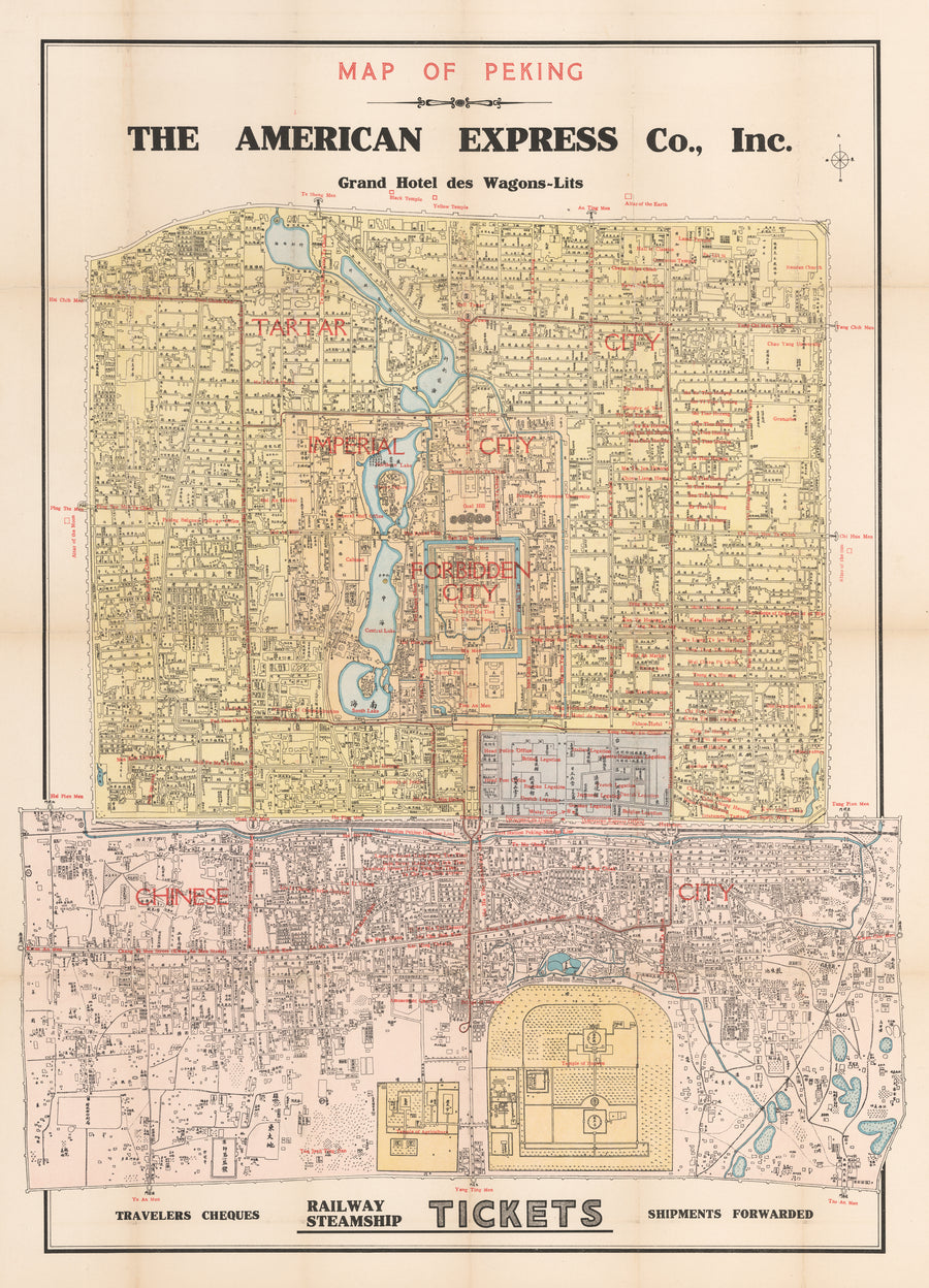 Antique Map of Peking, China - American Express, 1930