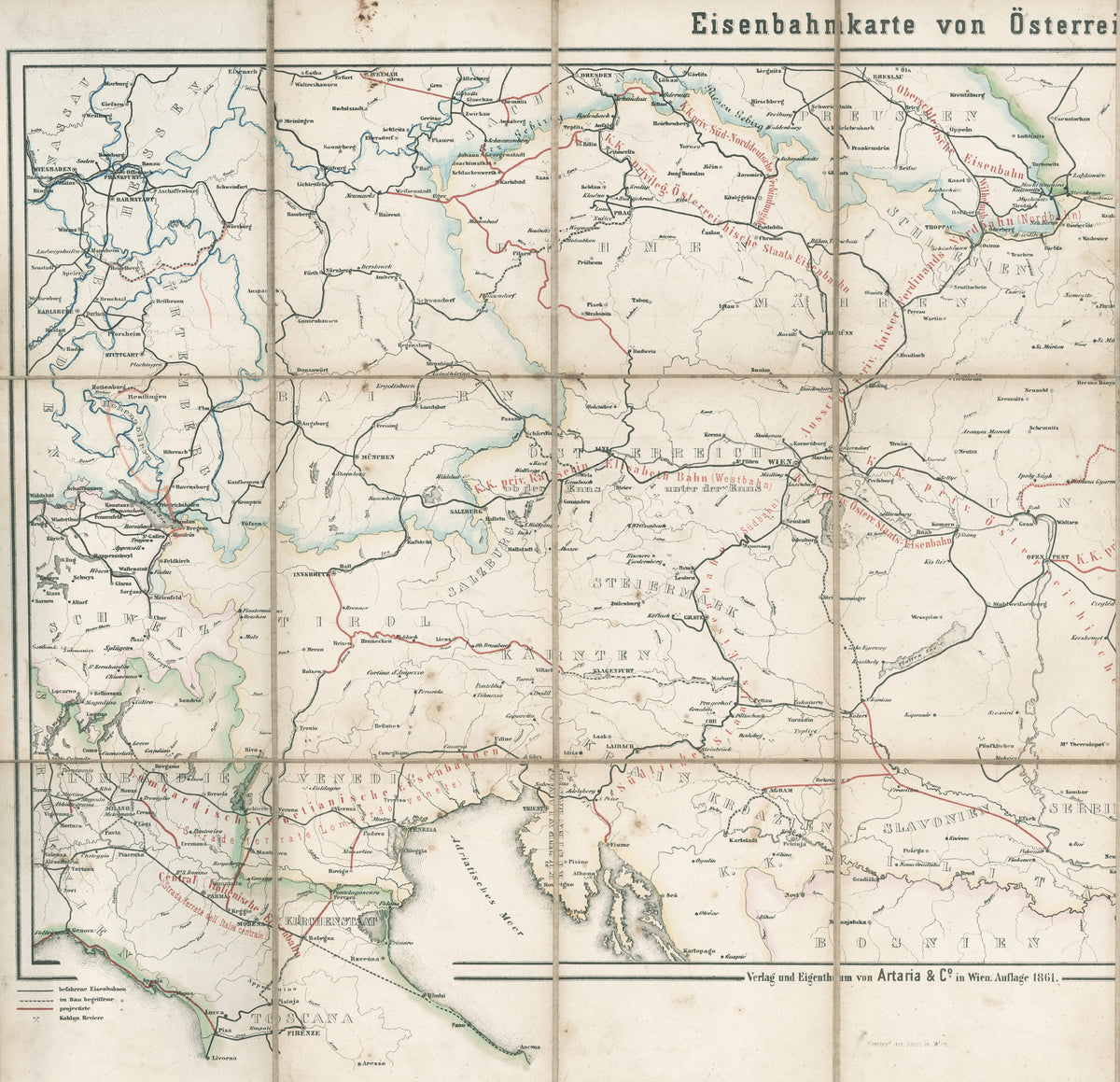 Eisenbahnkarte von Österreich - Railroad Map of Austria, 1861 – New ...