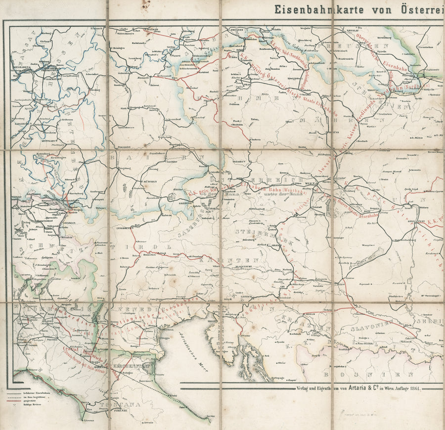 Eisenbahnkarte von Österreich - Railroad Map of Austria, 1861