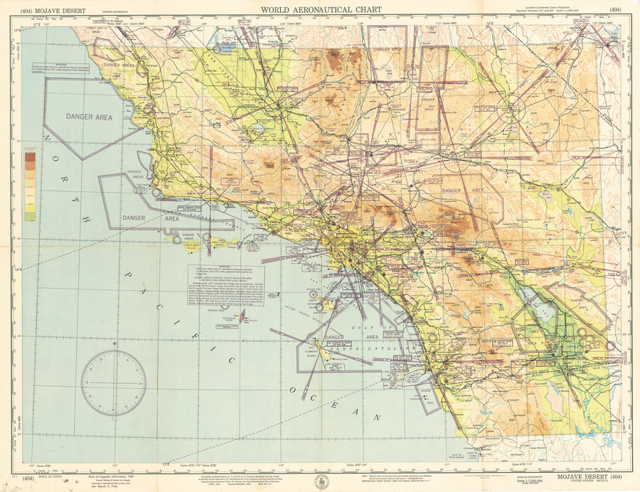 Mid-Century Aviation Map of Mojave Desert, Southern California, 1945