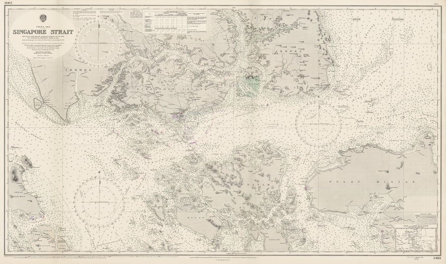 Post-WWII Nautical Chart of the China Sea and Singapore Strait, 1958