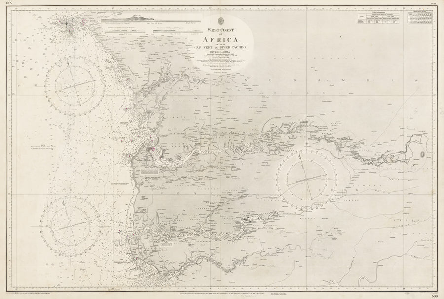 West Coast of Africa Sheet VI VERT to RIVER CACHEO Including the RIVER GAMBIA By: British Admiralty Date: 1954 / 1957