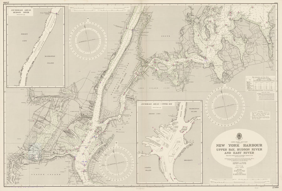 1950 New York Harbour Upper Bay, Hudson River and East River