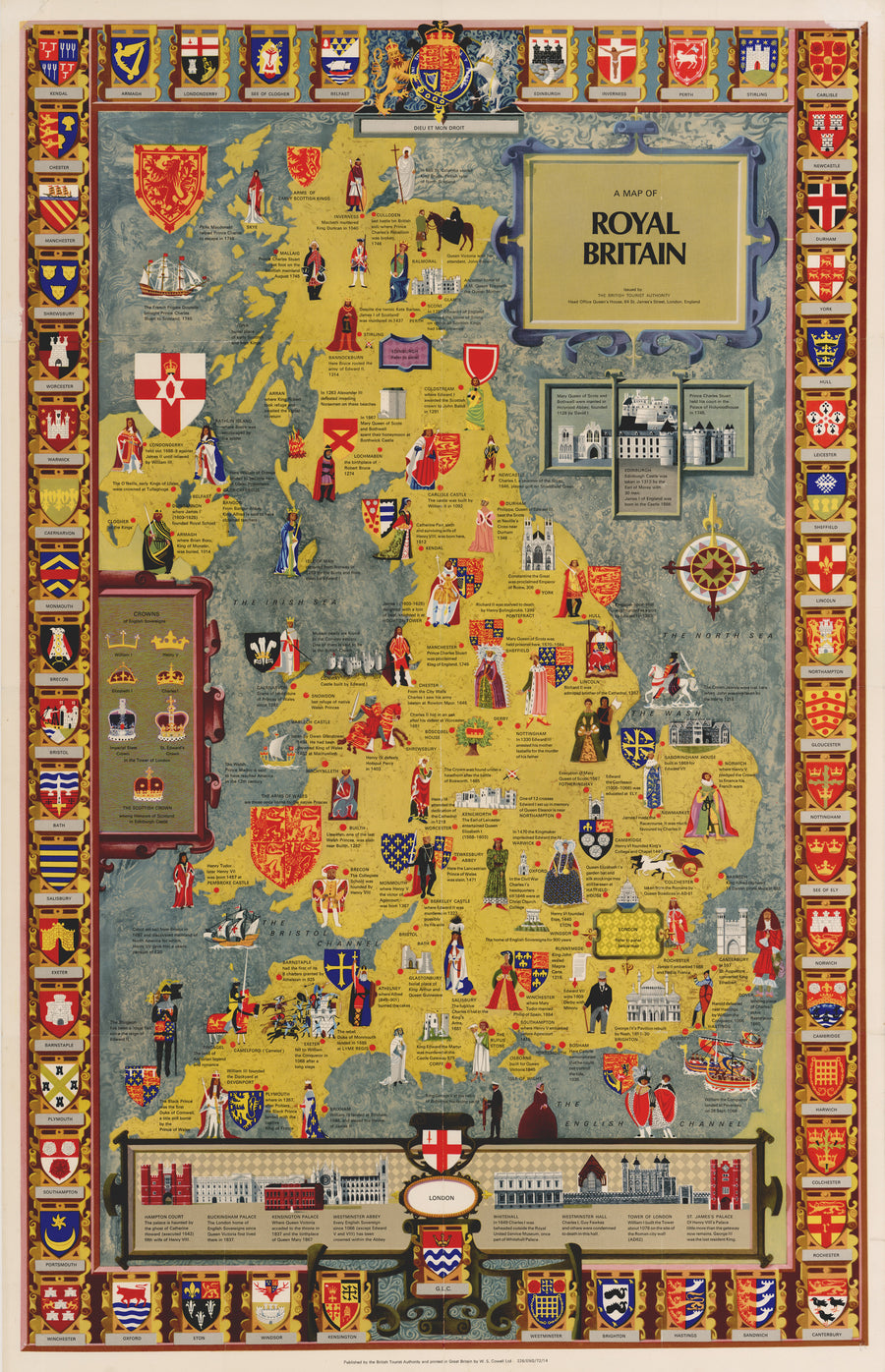 Vintage Pictorial Map: A Map of Royal Britain, 1960s 