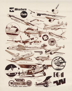 Western Airlines Poster by Jim Parker,  1979 - signed by artist